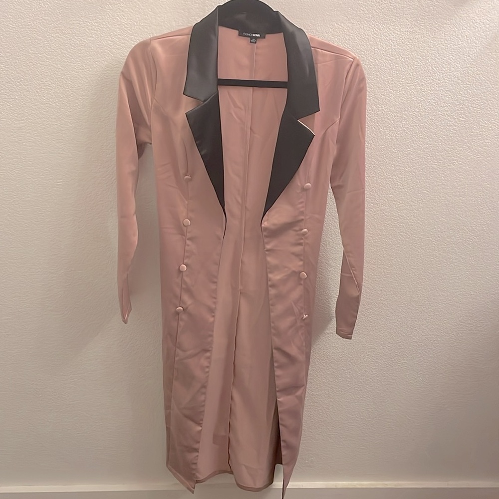 Fashion Nova Pink Satin Belted Trench Coat - Picture 3 of 6